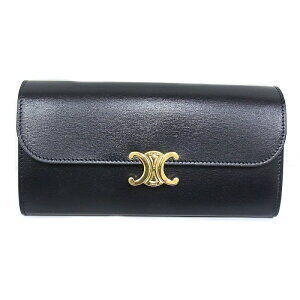 Celine Triomphe Wallet Shiny Calfskin Leather Black